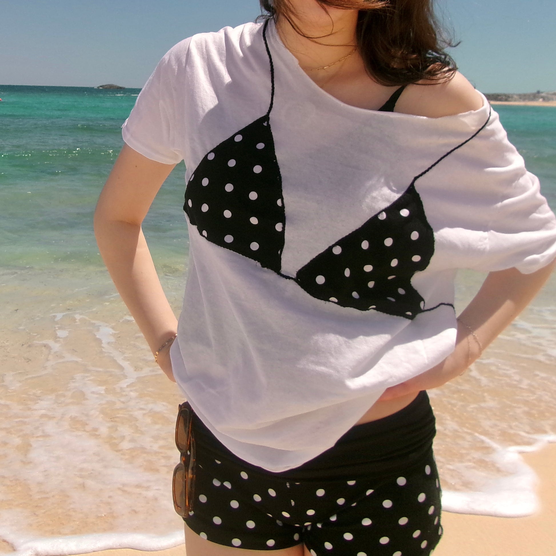 Chic polka dot bikini cover-up – lightweight and trendy with a Y2K vibe, perfect for summer beach days and sunset moments. SewChic4U