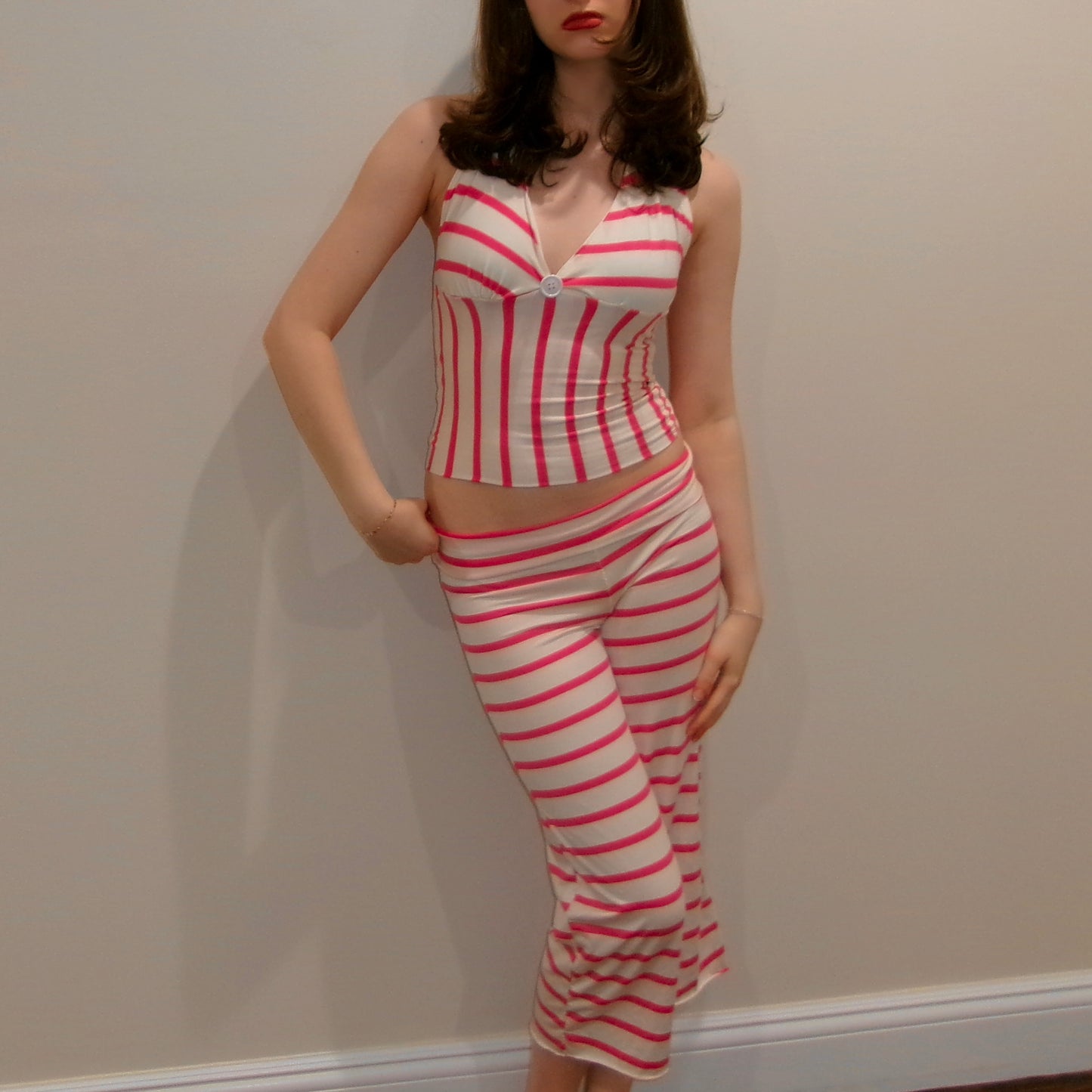 Striped Pink & White Halter Top