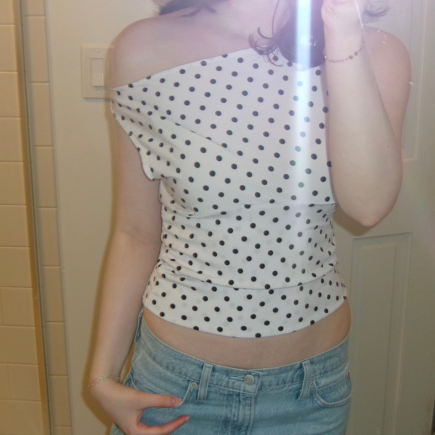 Off-Shoulder Retro Polka Dot Top