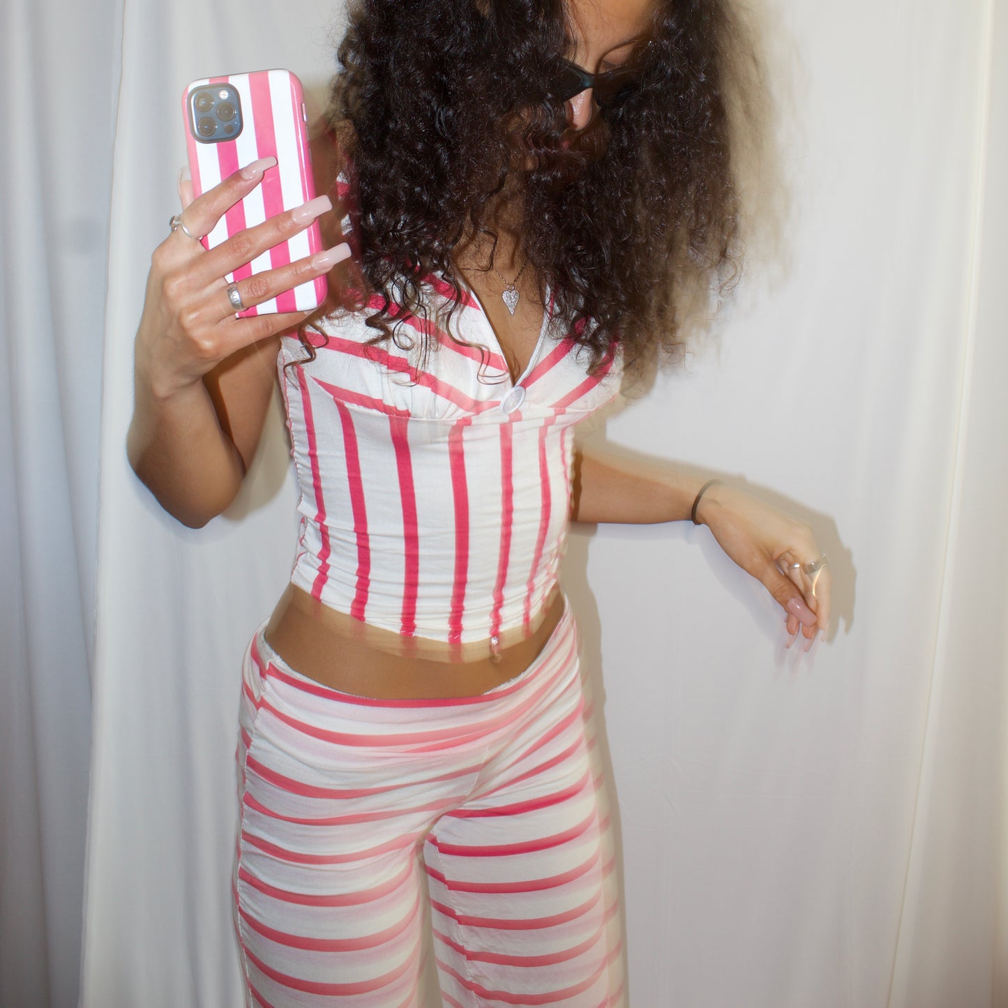 Striped Pink & White Halter Top