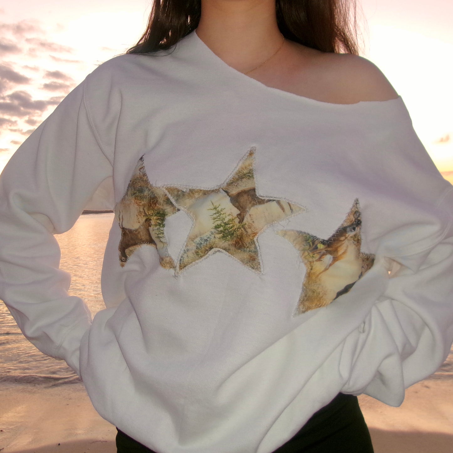 Chic camo off-shoulder star sweatshirt – the perfect blend of comfort and style, with a trendy camo pattern for a casual, fashionable look. SewChic4U