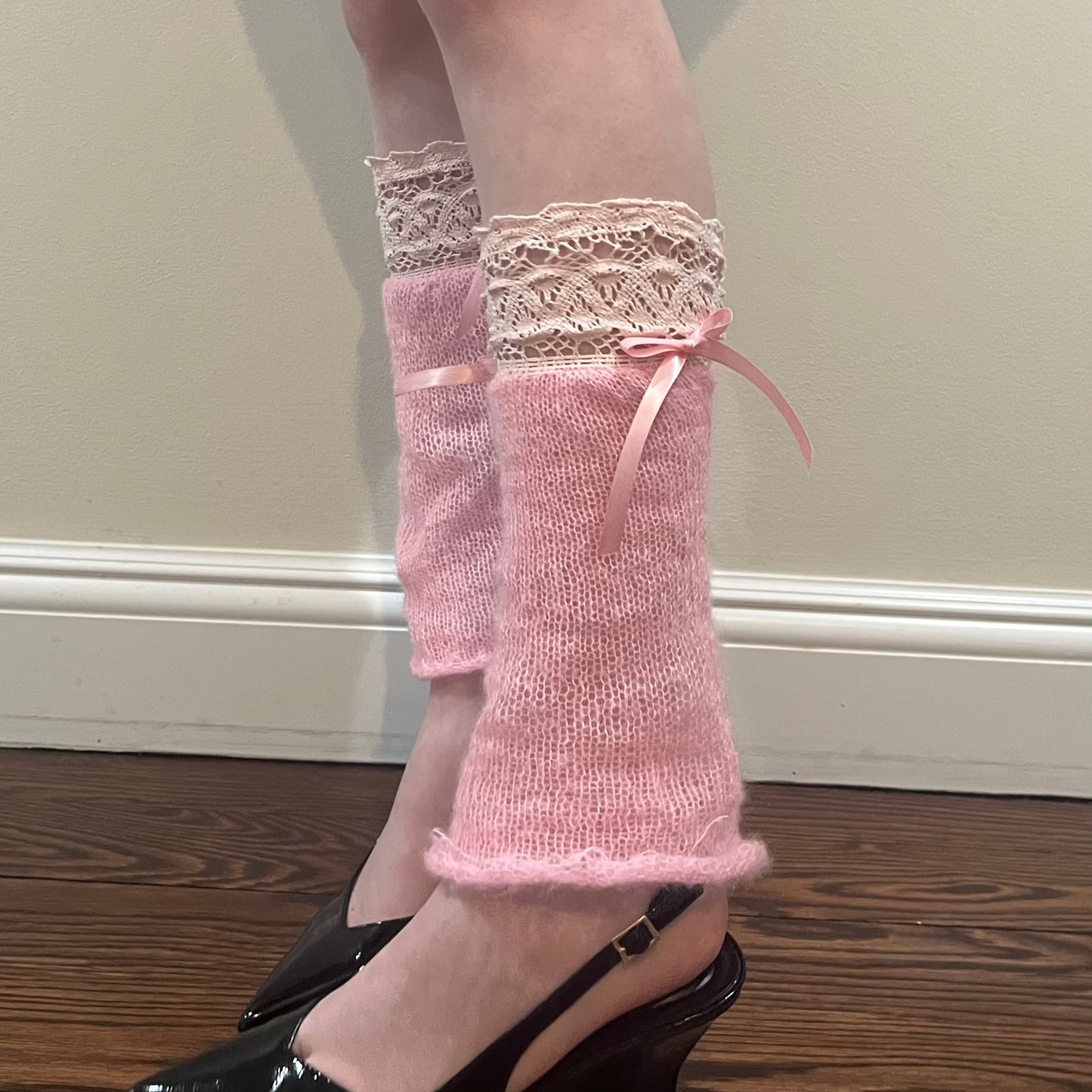 Chic pink lace leg warmers β Y2K-inspired, mohair knit with a preppy twist. Stylish and versatile, perfect for elevating any outfit. SewChic4U