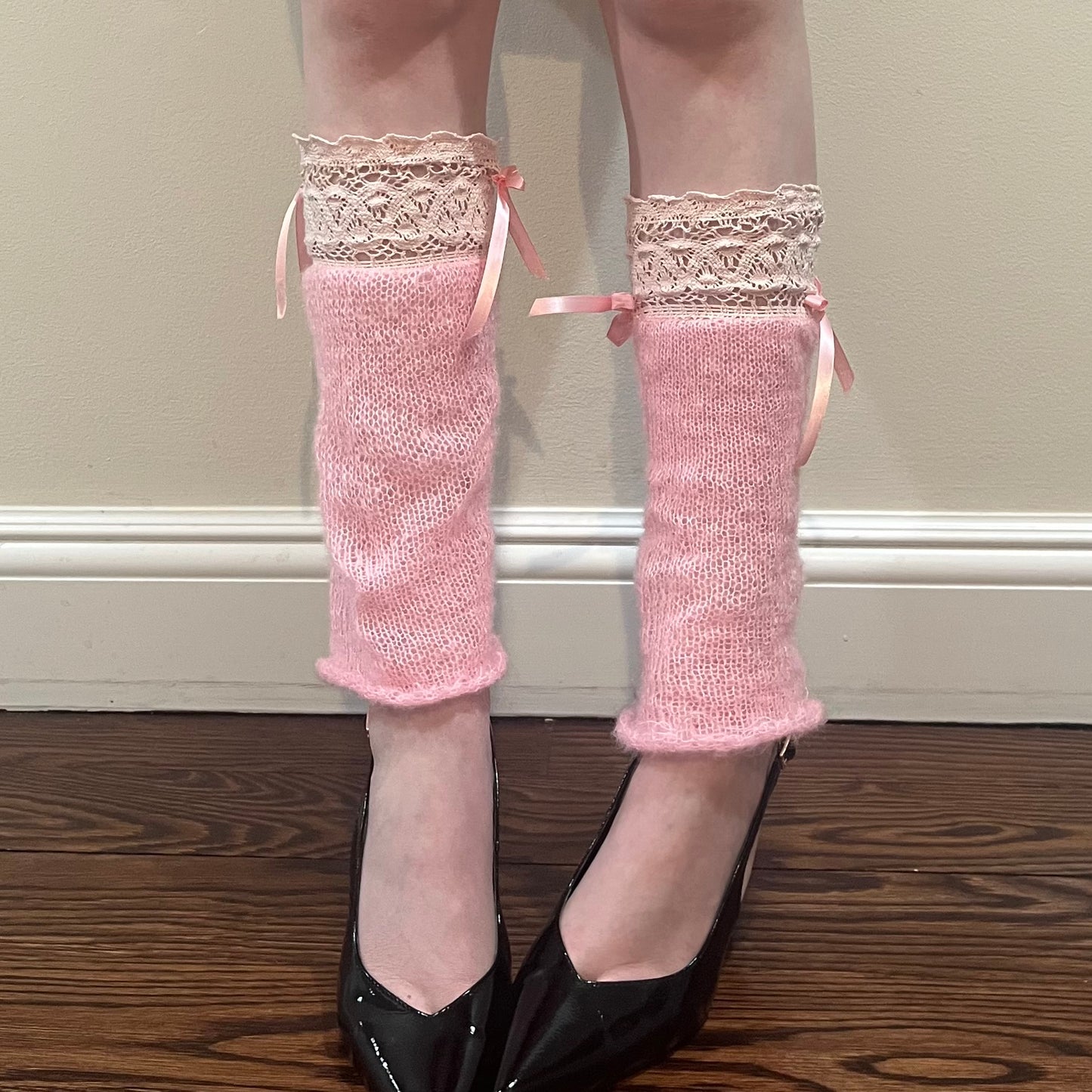 Chic pink lace leg warmers β Y2K-inspired, mohair knit with a preppy twist. Stylish and versatile, perfect for elevating any outfit. SewChic4U