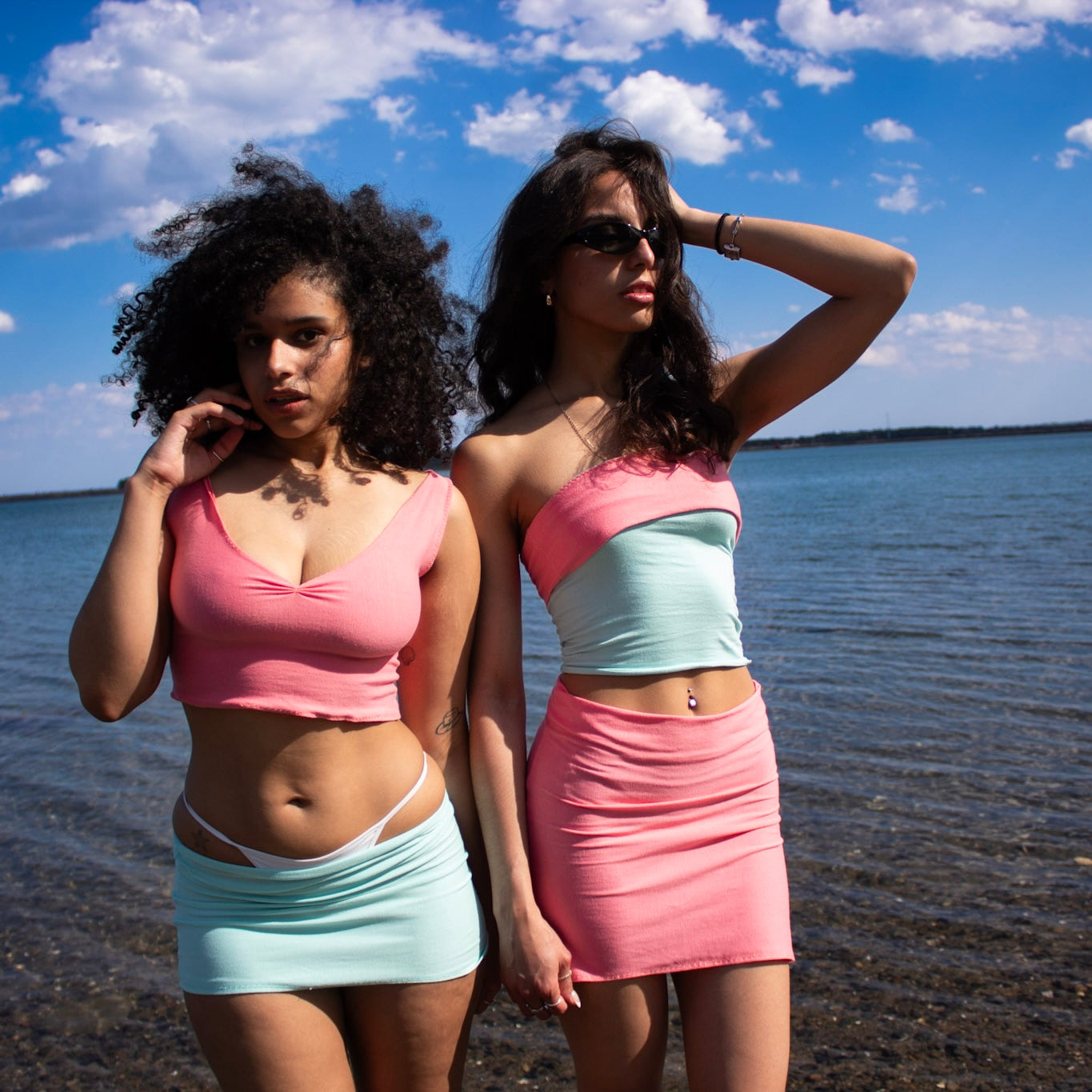 Mint and Coral Tube Top