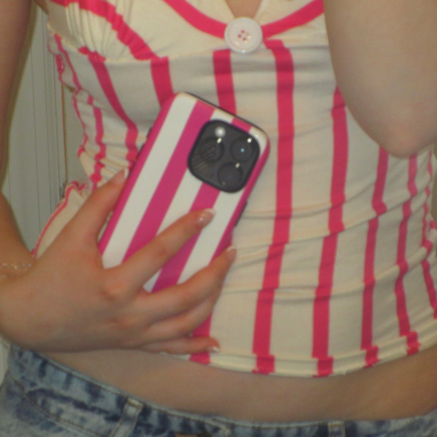 Striped Pink & White Halter Top