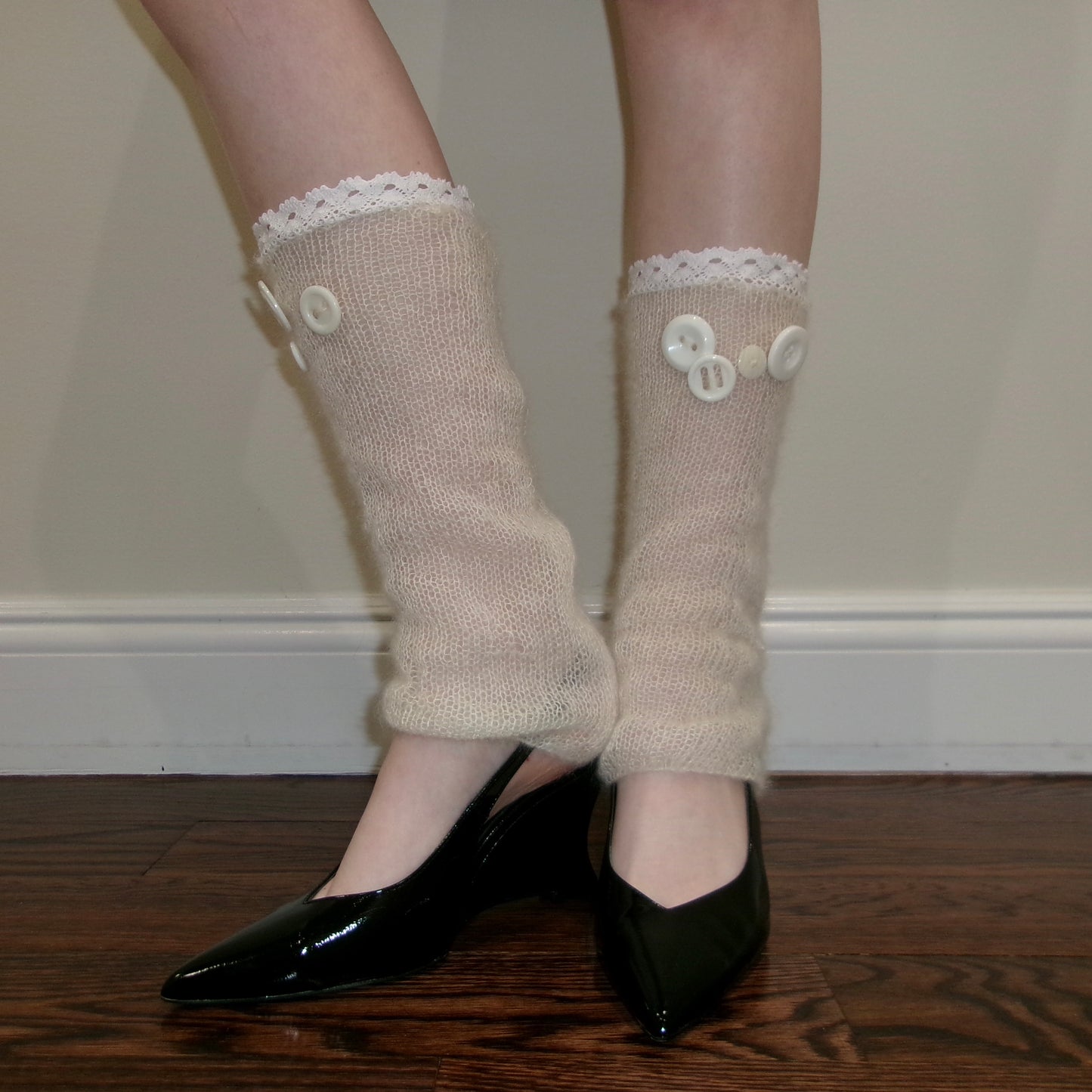Elegant Whisper Lace Leg Warmers – delicate lace and button details, perfect for both casual and formal looks, offering comfort and a flawless fit. SewChic4U