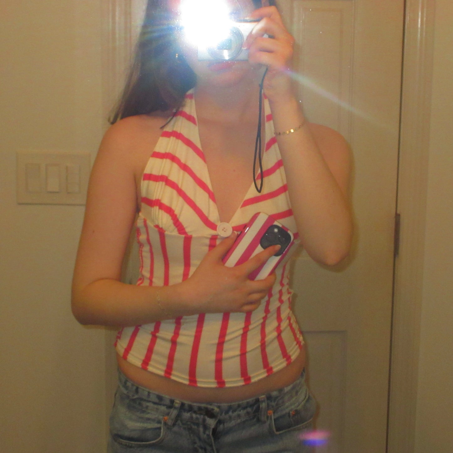 Striped Pink & White Halter Top