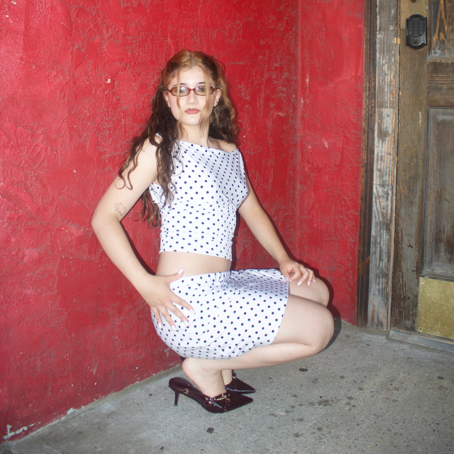 Off-Shoulder Retro Polka Dot Top