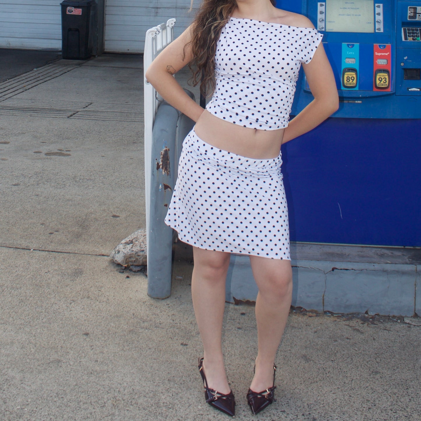 Off-Shoulder Retro Polka Dot Top
