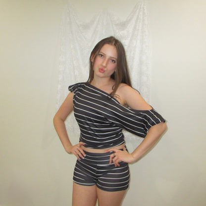 Chic Striped Fold-Over Shorts