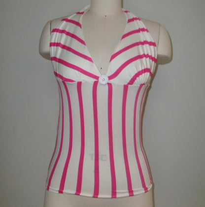 Striped Pink & White Halter Top