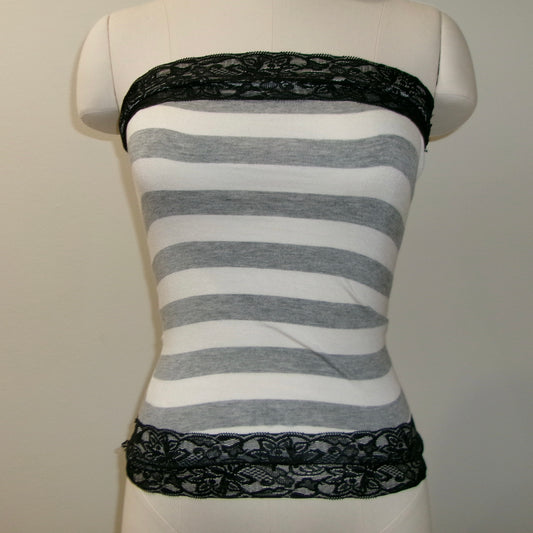 Grey Striped Lace Tube Top