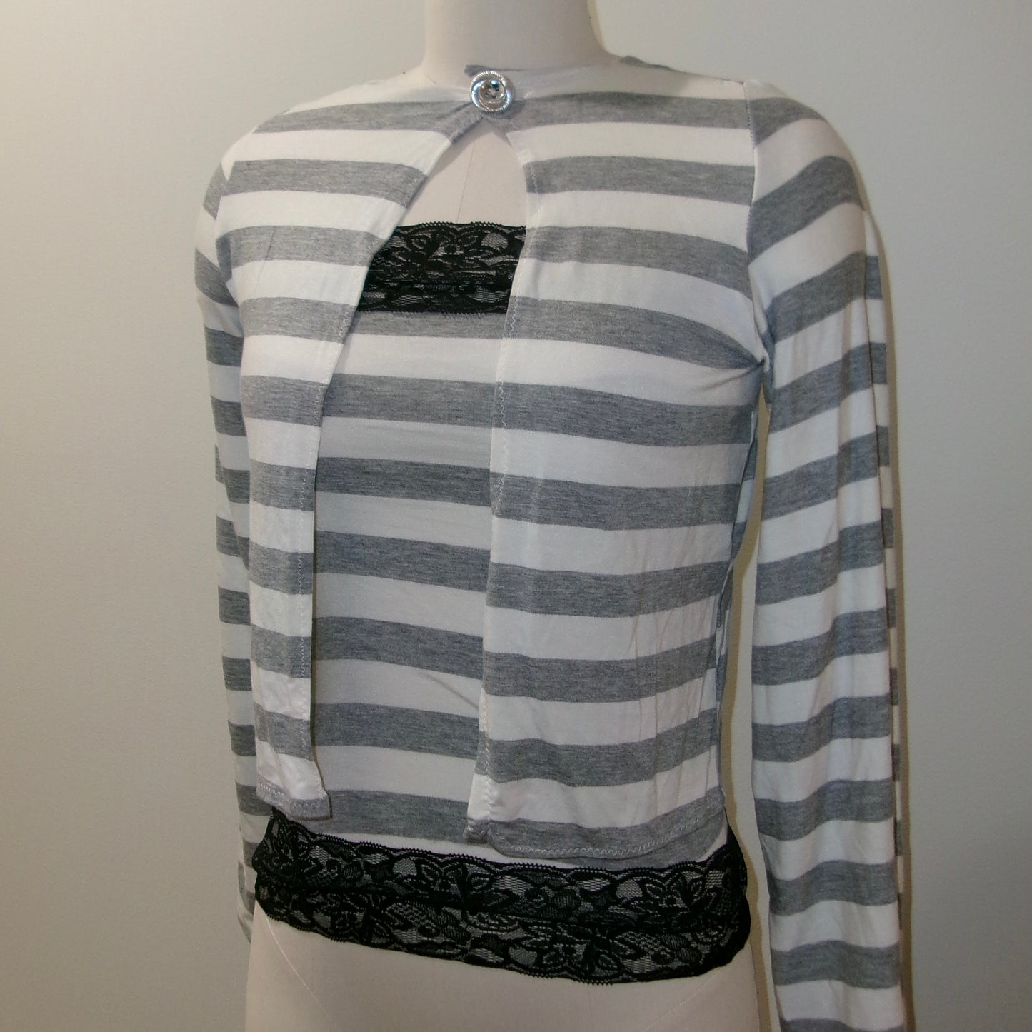 Chic Grey Striped Cardigan