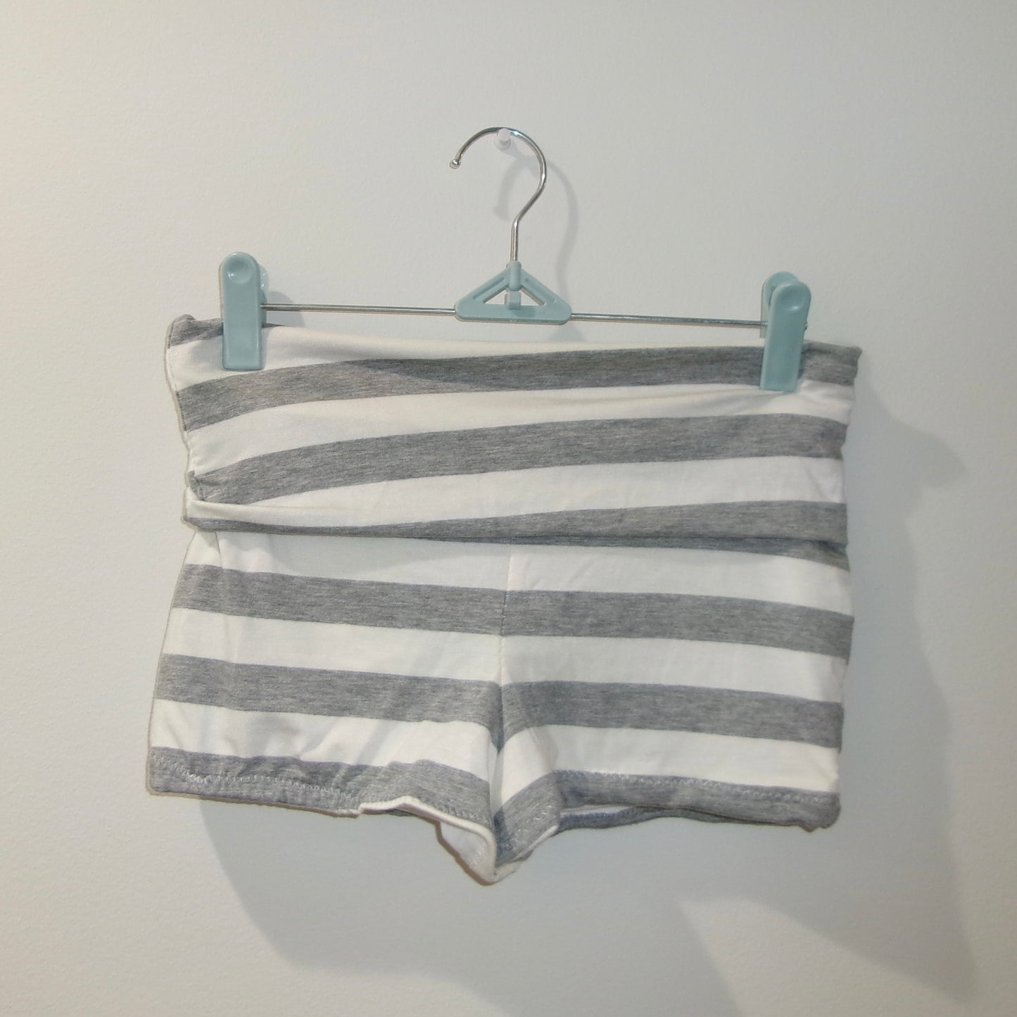Grey Striped Fold-Over Shorts