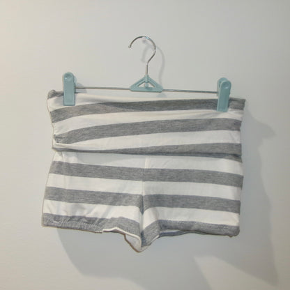 Grey Striped Fold-Over Shorts