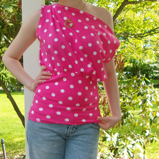 Pink Polka Dot Off-Shoulder Top