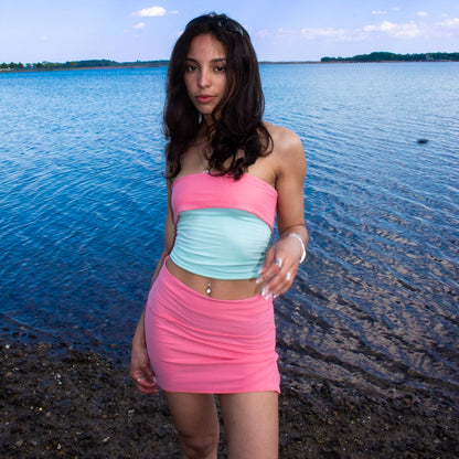 Mint and Coral Tube Top