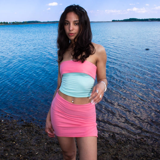 Mint and Coral Tube Top