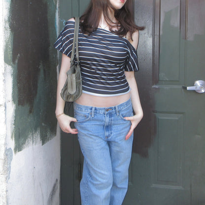 Black & White Striped Off-Shoulder Top