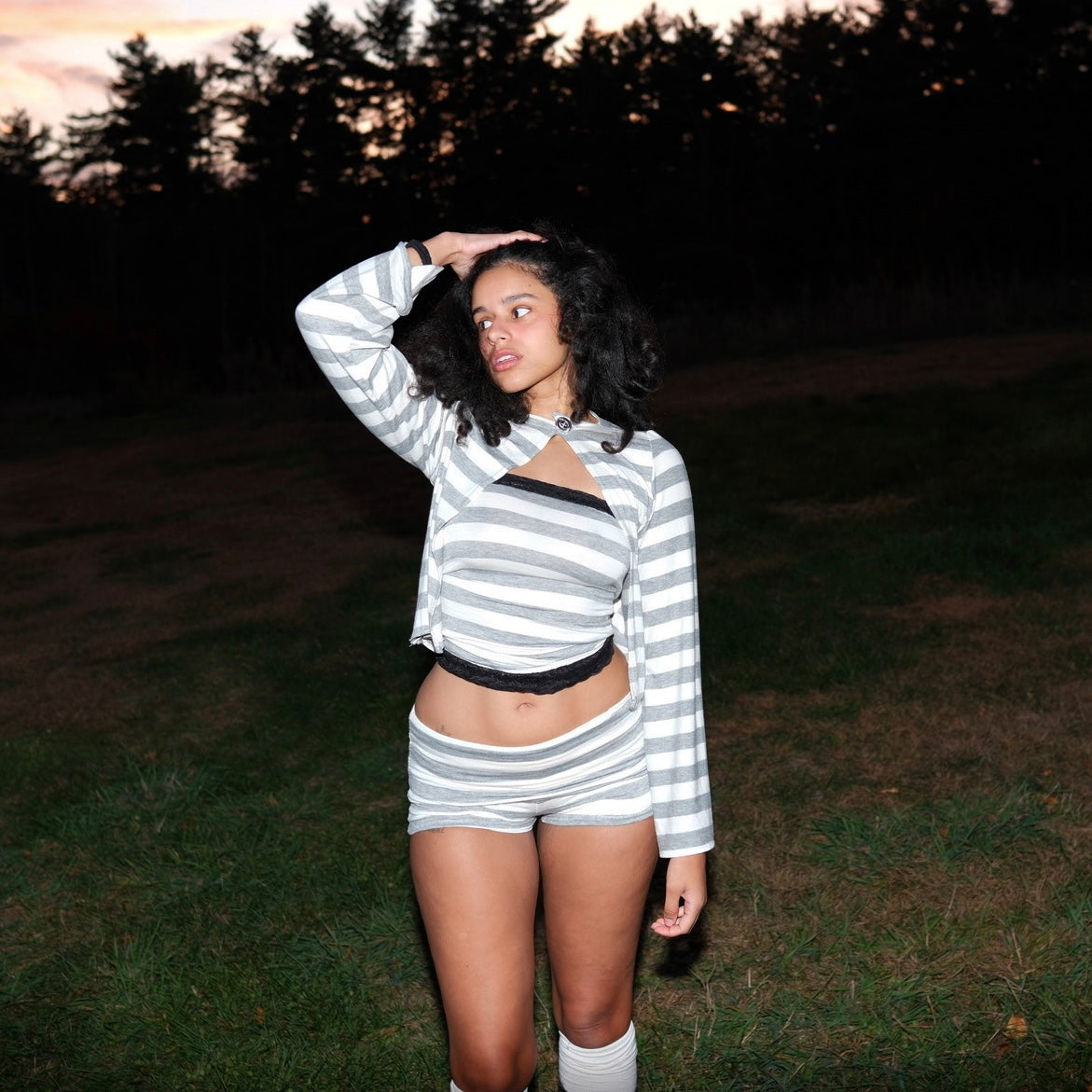 Chic Grey Striped Cardigan