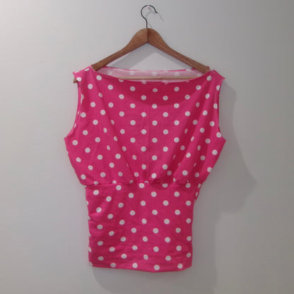 Pink Polka Dot Off-Shoulder Tank Top