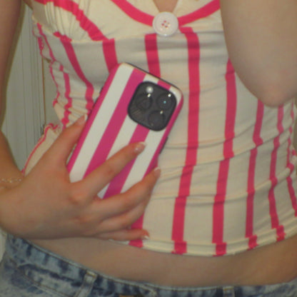 Striped Pink & White Halter Top
