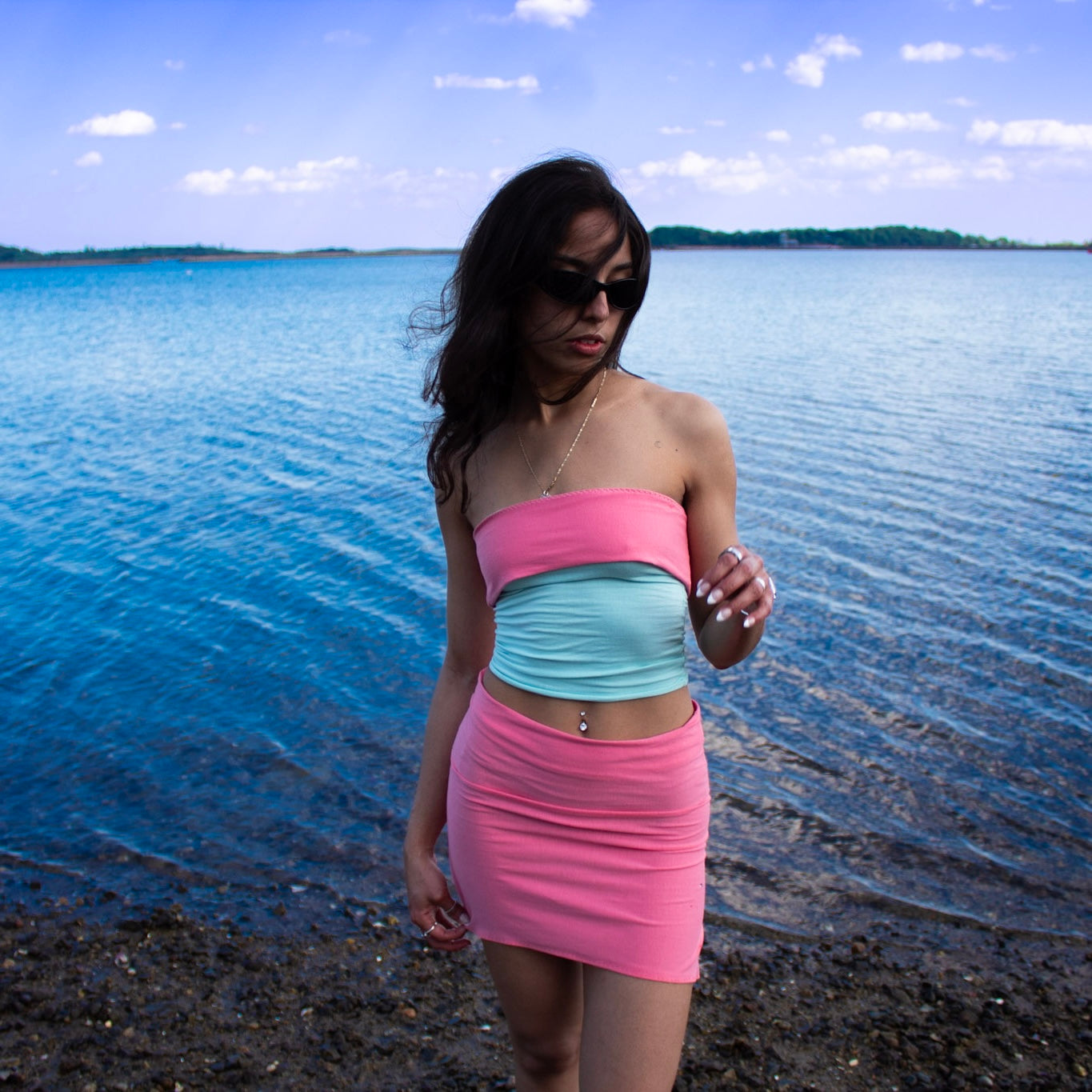 Mint and Coral Tube Top