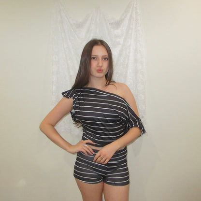 Black & White Striped Off-Shoulder Top