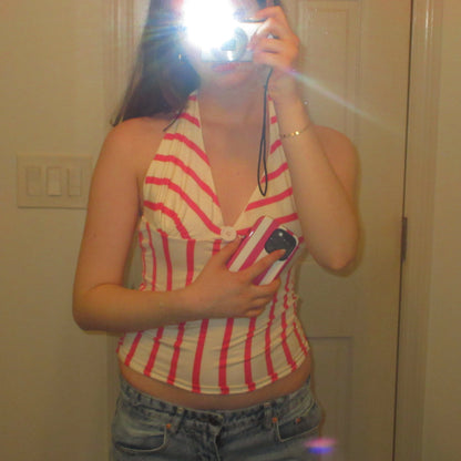 Striped Pink & White Halter Top