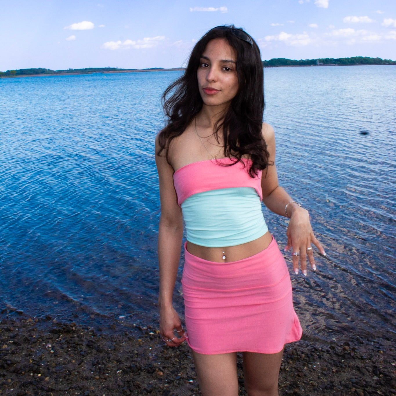 Mint and Coral Tube Top