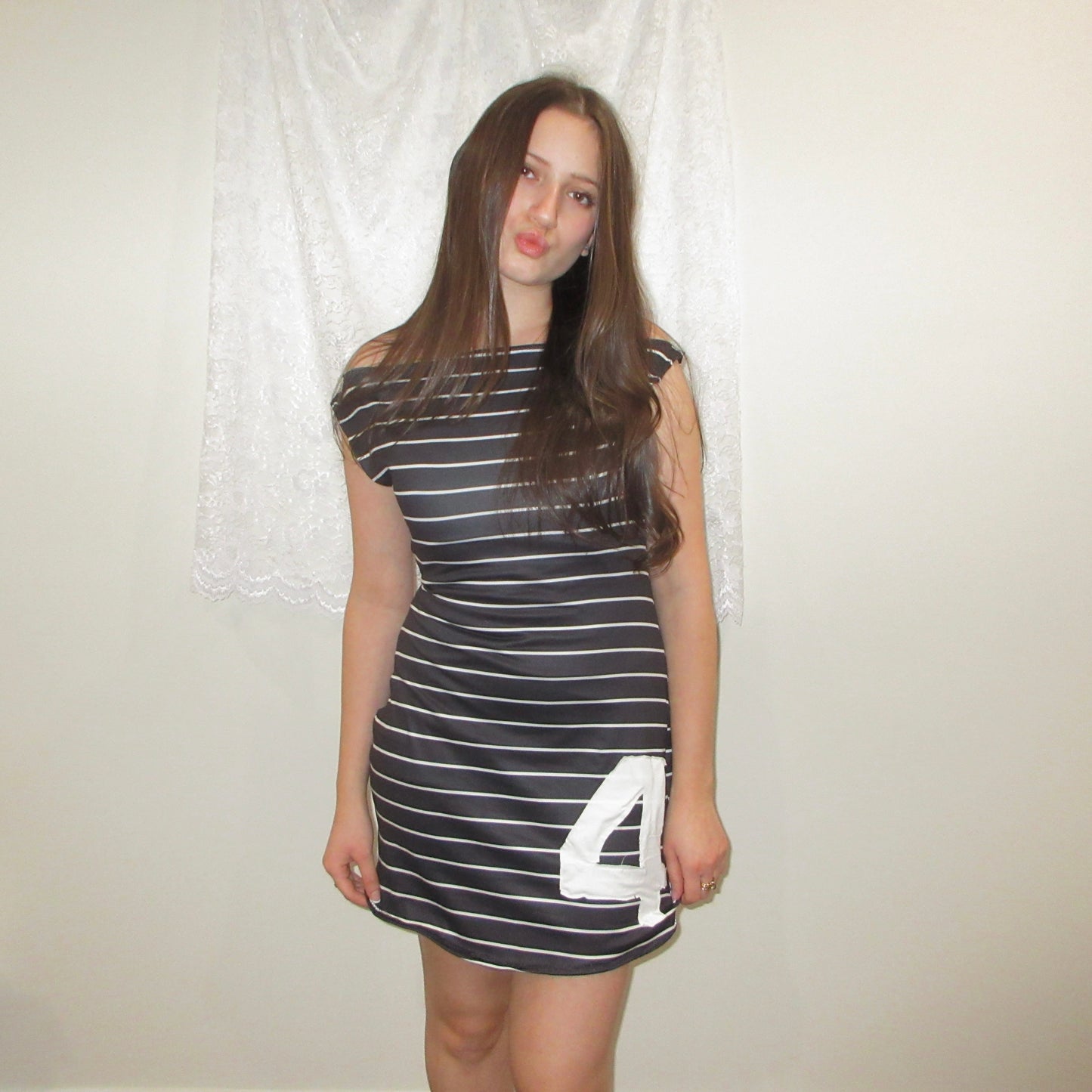 Number 4 Striped Off-Shoulder Dress