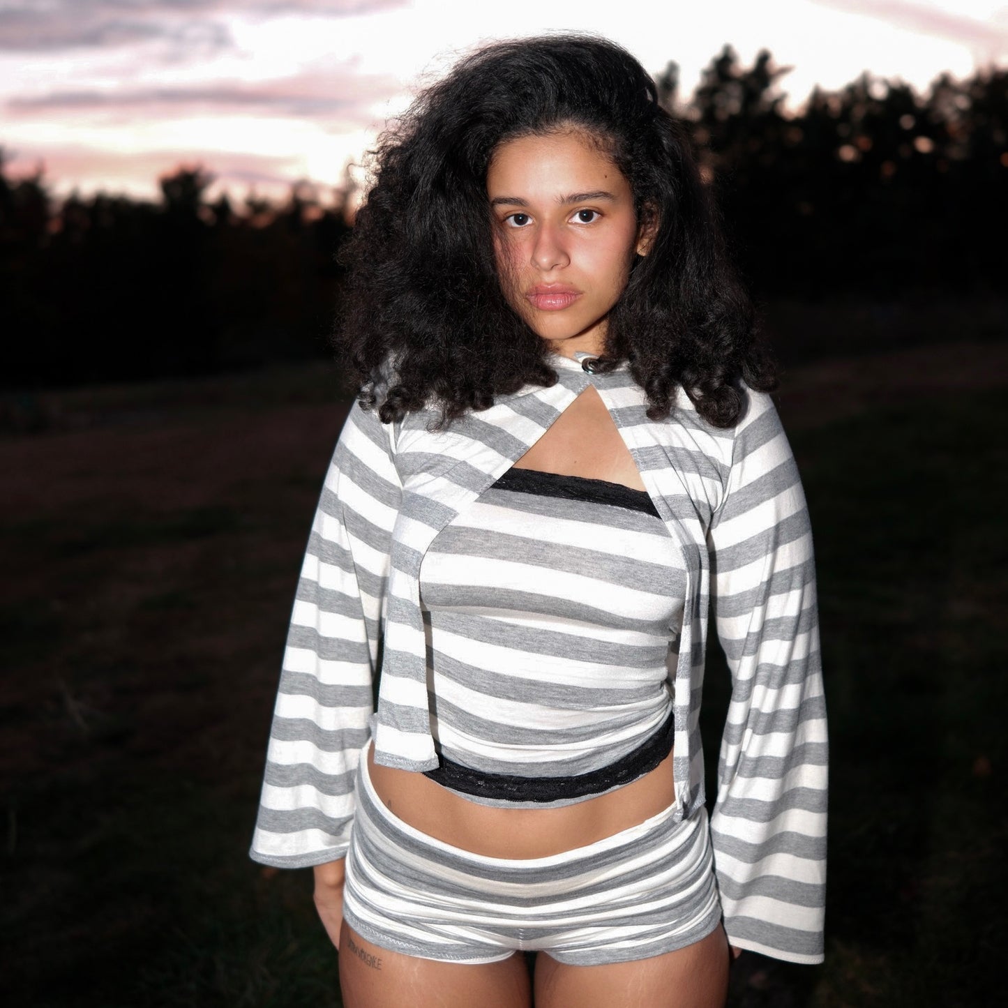 Grey Striped Lace Tube Top