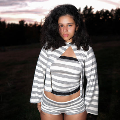 Grey Striped Lace Tube Top