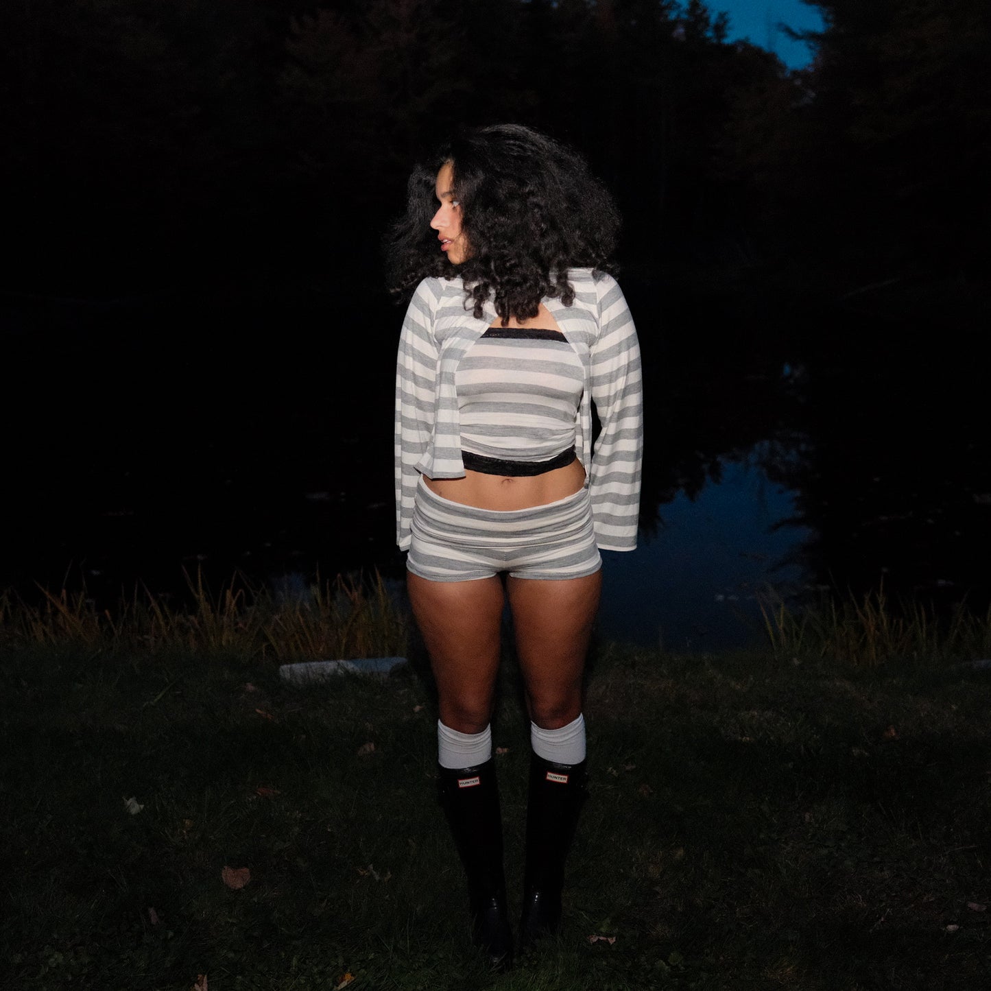 Grey Striped Lace Tube Top