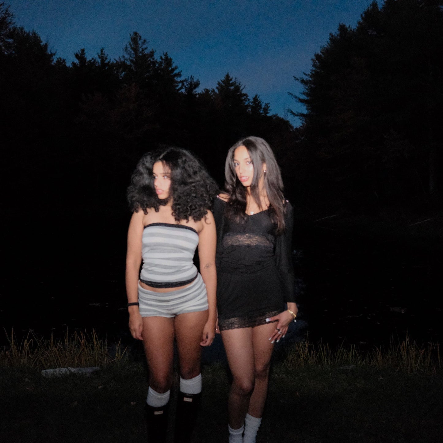 Grey Striped Lace Tube Top