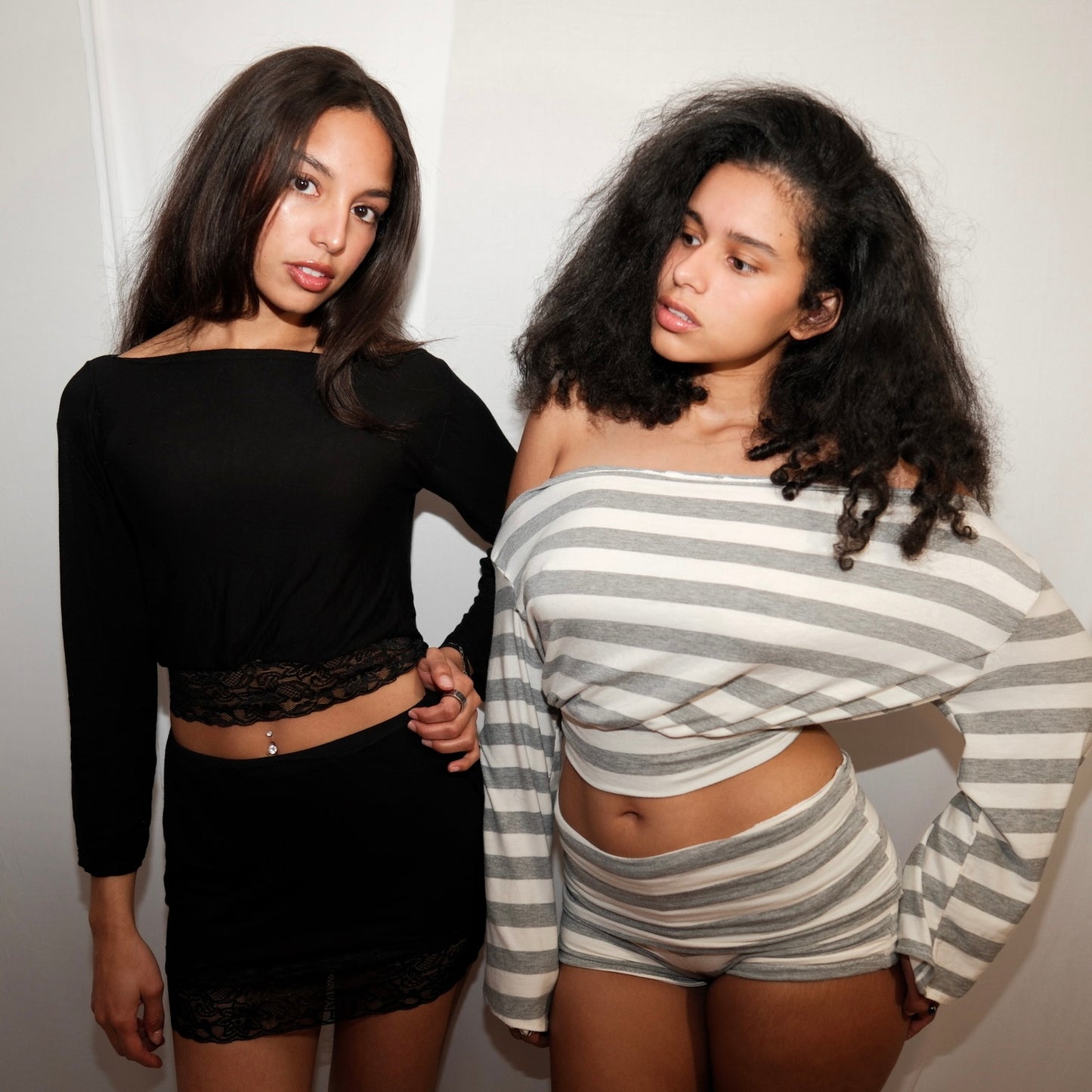 Grey Striped Fold-Over Shorts