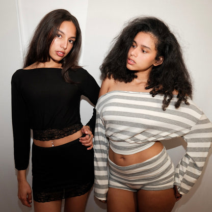 Grey Striped Fold-Over Shorts