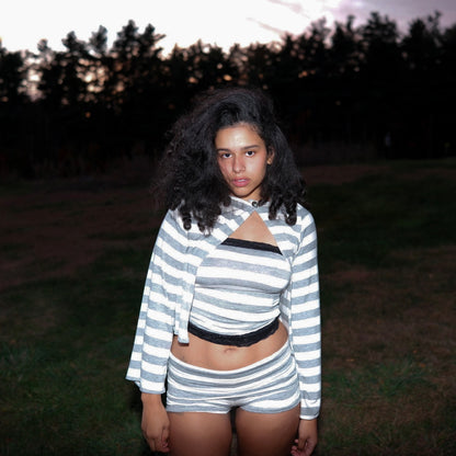 Chic Grey Striped Cardigan