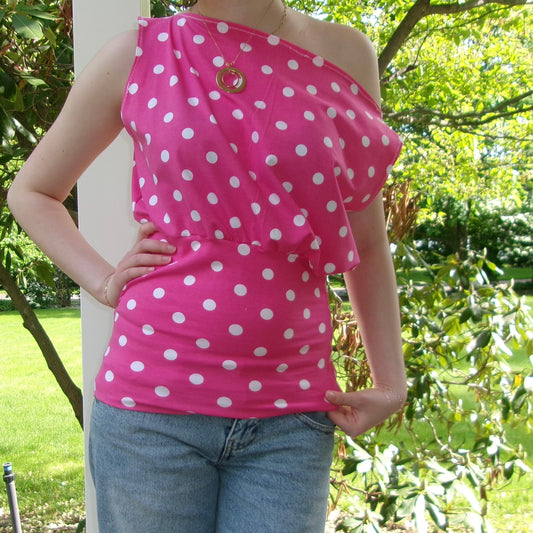 Pink Polka Dot Off-Shoulder Tank Top