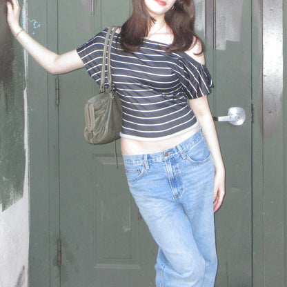 Black & White Striped Off-Shoulder Top