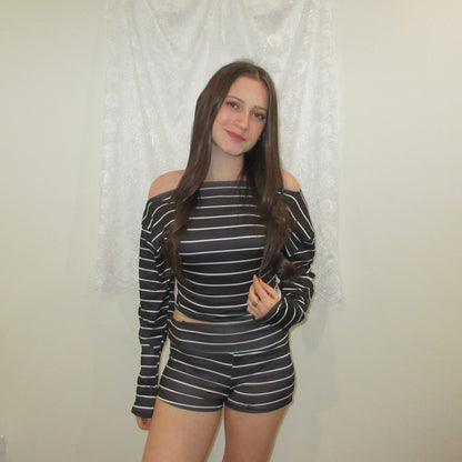 Striped Off-Shoulder Long Sleeve Top