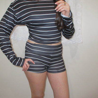 Striped Off-Shoulder Long Sleeve Top