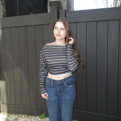 Striped Off-Shoulder Long Sleeve Top