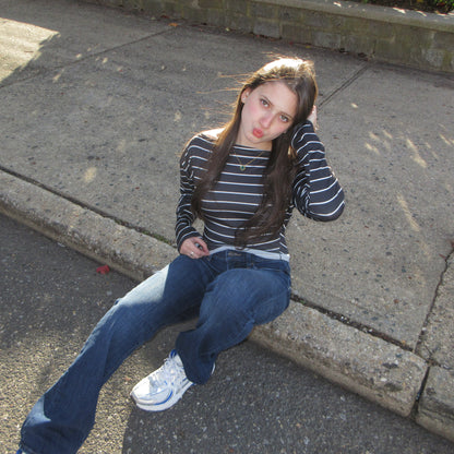 Striped Off-Shoulder Long Sleeve Top