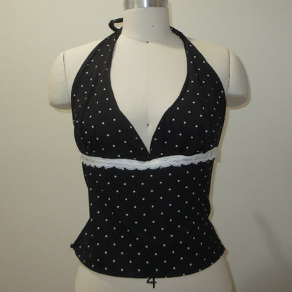 Black Polka Dot Lace Backless Halter