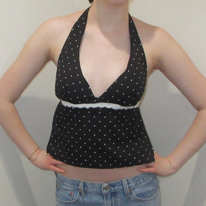 Black Polka Dot Lace Backless Halter