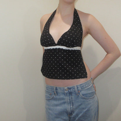 Black Polka Dot Lace Backless Halter