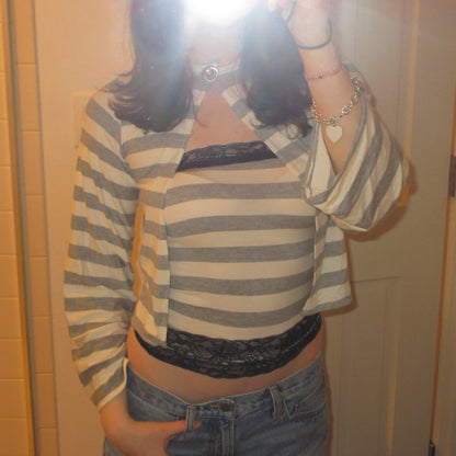 Chic Grey Striped Cardigan