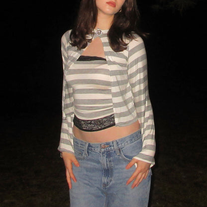 Chic Grey Striped Cardigan