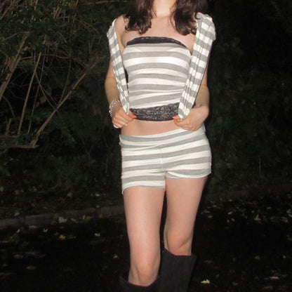 Grey Striped Lace Tube Top